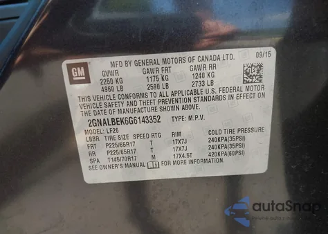 2016 Chevrolet Equinox Ls из США, поврежденный, VIN 2GNALBEK6G6143352